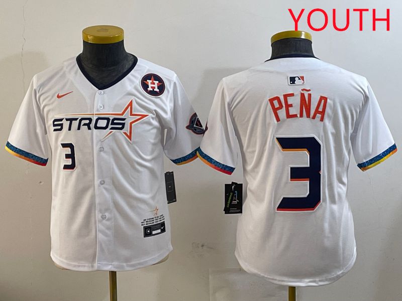 Youth Houston Astros #3 Pena White Fourth generation Joint Name 2025 Nike MLB Jersey style 3->youth mlb jersey->Youth Jersey
